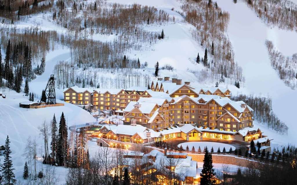 wide shot of Ski property in Park City at night